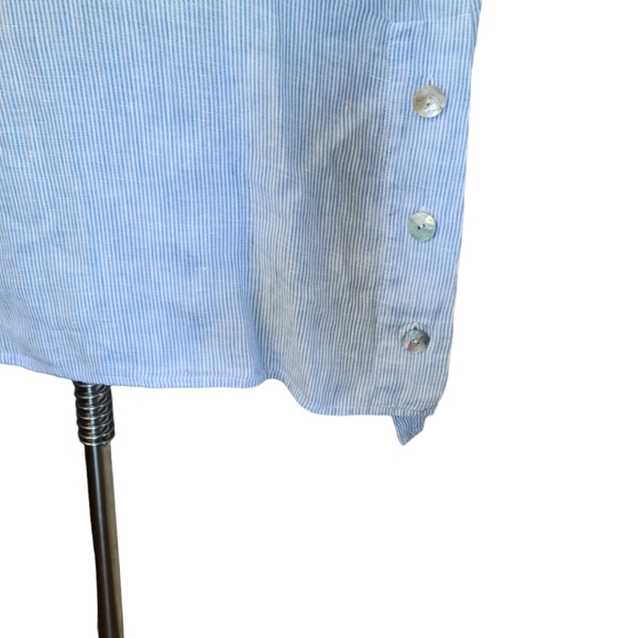 Love Linen J. Jill Blue Striped Linen Tunic Blouse Side Buttons Size Medium - Picture 4 of 8